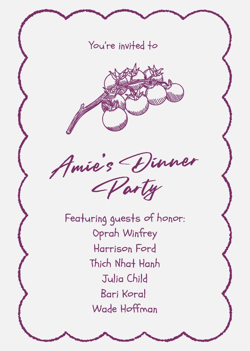 Amie's dinner party guest list